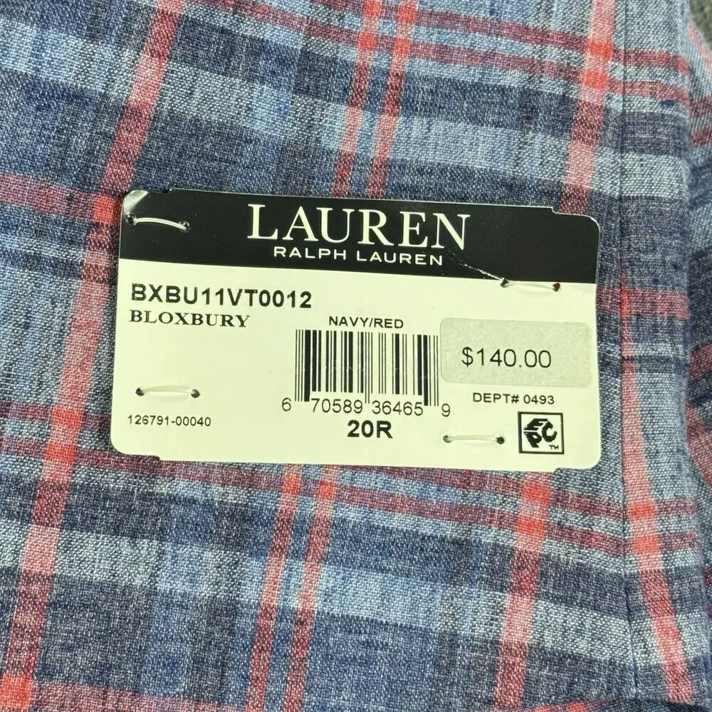 LAUREN RALPH LAUREN Boy 20R Bloxbury Blue Red Plaid Sport Coat Blazer Linen Blen